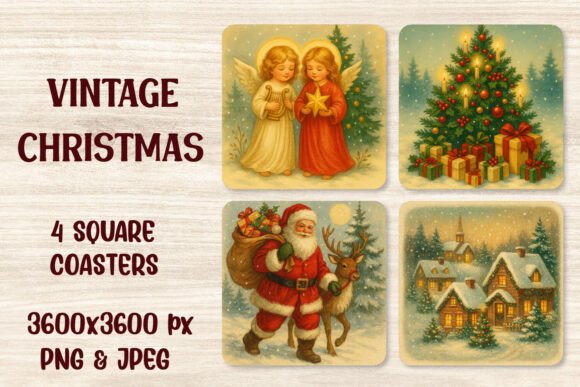 Download Vintage Christmas Coasters PNG Clipart - Coasters png Collection